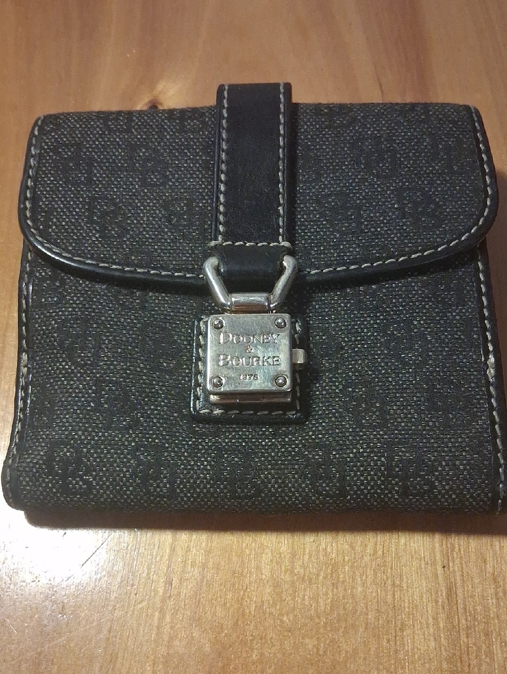 Dooney & Bourke Black Logo Canvas Wallet with Silver Hardware